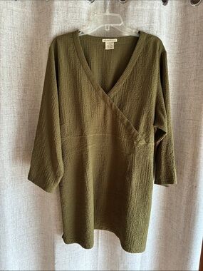 Olive Green V Neck Soft Texture Tunic Top